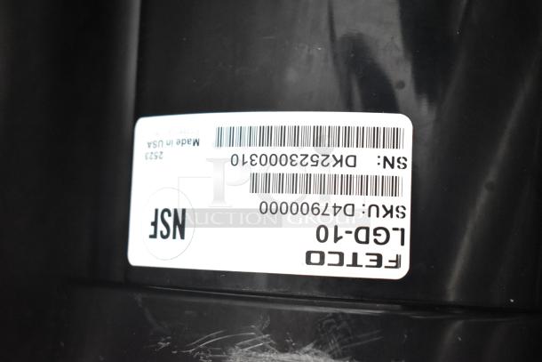 Fetco Luxus LCD-10 dispenser label, SN: DK2523000310, SK: D4790000, NSF certified, made in USA.