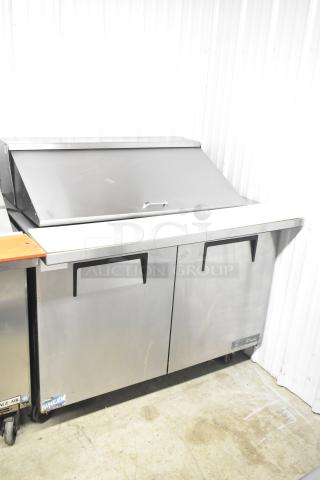 2016 True TSSU-48-18MB-HC sandwich salad prep table with bain marie top, commercial casters, stainless steel, good condition.