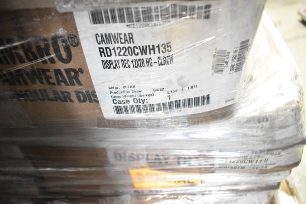 72 brand new scratch and dent boxes, includes Cambro RD1220CWH135 rectangular display covers and black market trays, 12"x20".