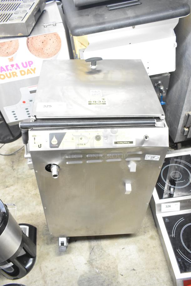 Brand new Vito XM mobile fryer oil filter system, 137 lb. capacity, 100-120 volts, 1 phase, with visible dents.