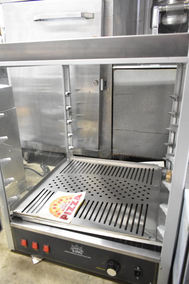 Brand new Carnival King 382HPW18D2S food warmer, missing glass panel. Features 120 volts, 1-phase, visible control panel.