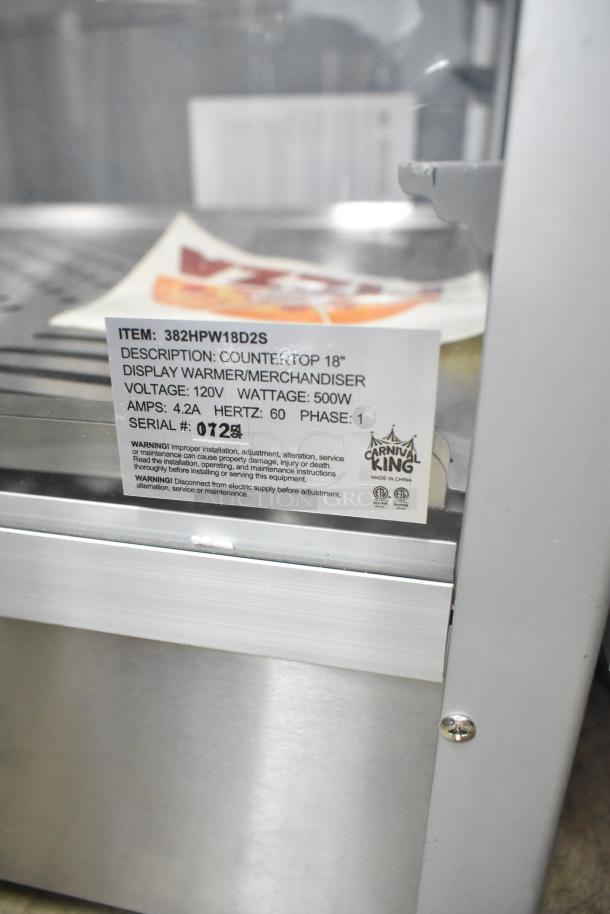 Brand new Carnival King 382HPW18D2S warmer, missing glass panel. 120V, 500W, countertop 18" display. Serial #0125.