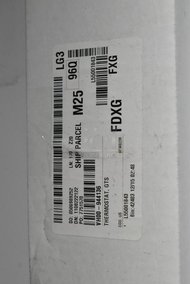 Box with shipping label for Vulcan 00-944136 Thermostat. New condition, includes Henny Penny 40645 Relay, Scotsman 12-3088-01 Water Valve.