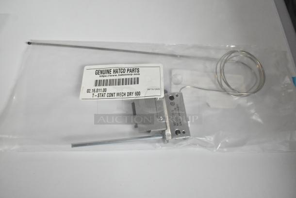 Brand new Hatco 02.16.011.00 thermostat in packaging; includes tag showing part number and Genuine Hatco Parts label.