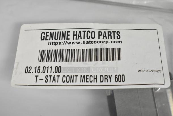 Genuine Hatco thermostat, model 02.16.011.00, brand new with label showing part number and Hatco website.