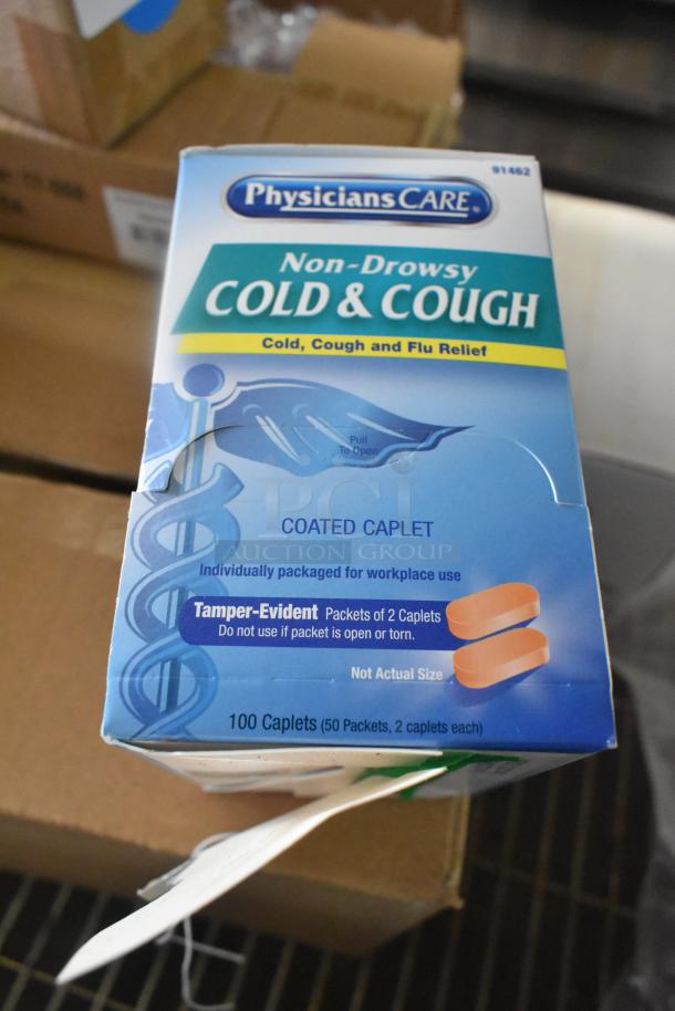 PhysiciansCare Non-Drowsy Cold & Cough caplets, tamper-evident 100 pack, new condition, suitable for cold relief.