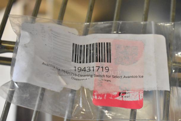 Avantco Ice 19431719 Cleaning Switch in packaging; label visible with product info and barcode. Suitable for select Avantco machines.