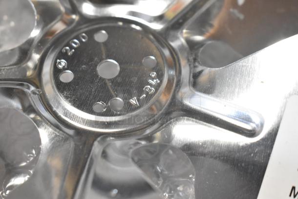 Condenser fan blade marked "⌀200 V-849," shiny metal finish, part of Avantco Ice 19435173 for select ice machines.