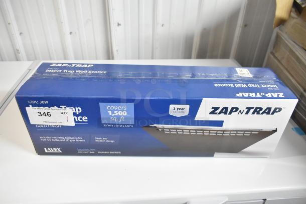 Brand new Lavex Zap N Trap Gold Wall Sconce Insect Light Trap, covers 1500 sq. ft., 120V, 30W, includes 2 glue boards.
