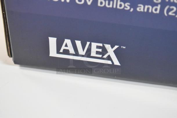 Lavex logo on packaging for Zap N Trap Gold Wall Sconce Insect Light Trap, 120V, 30W, covers 1500 sq. ft., new condition.