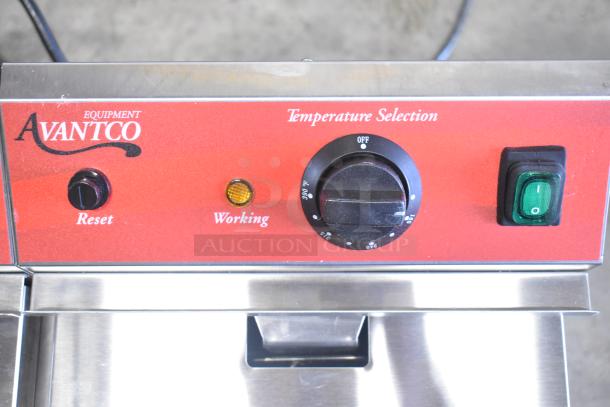 Avantco 177F202 electric countertop fryer with dual tanks, temperature control knob, reset and power buttons. Scratch and dent.