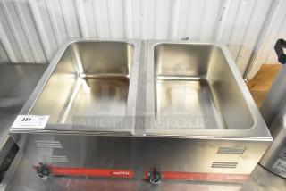 Brand new Avantco 12" x 20" dual well electric food warmer, scratch and dent. Thermostatic controls, 120V, 1-phase.