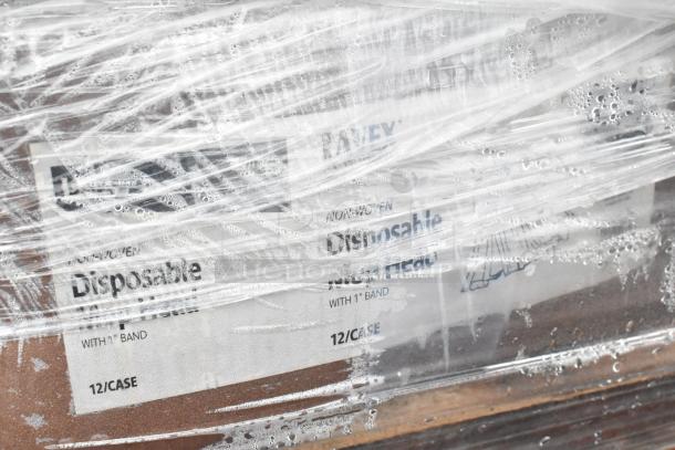 11 items, new scratch and dent condition, includes mop heads and trash can shell, wrapped in plastic, visible label shows "Disposable Mop Head, 12/case".