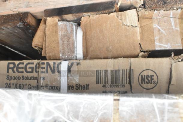 Regency 24"x60" Green Epoxy Wire Shelf in damaged box, includes ice bin and shelves. NSF certified, made in China.