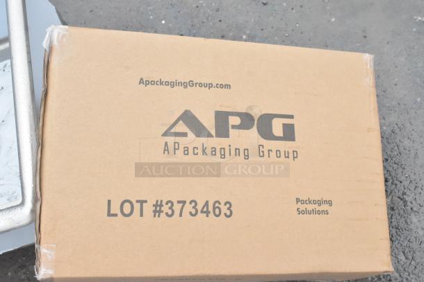 Cardboard box from A Packaging Group, marked "LOT #373463," part of a scratch and dent auction item set.