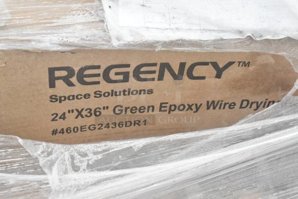 Regency 24"x36" green epoxy wire drying rack in packaging. New, scratch and dent condition. Model #460EG2436DR1.