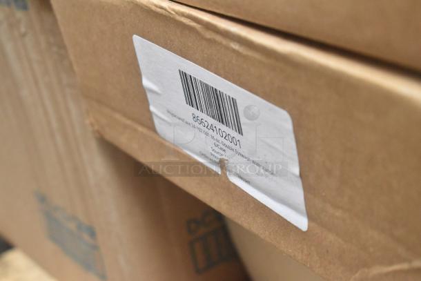 Cardboard box with visible barcode label, containing 13 brand new scratch and dent items, including bandage wrap and eyewash station.