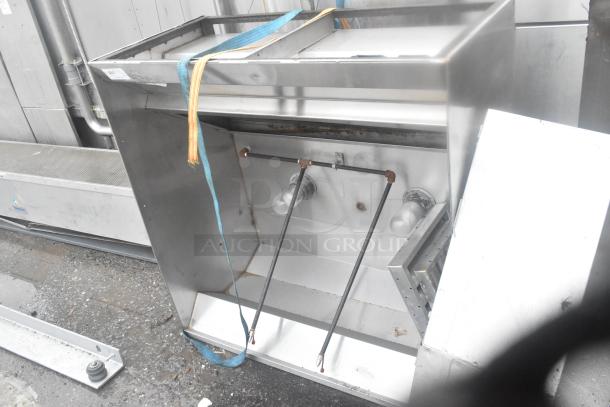 5' commercial grease hood with integrated lights, stainless steel, showing light wear. Includes attached mounting supports.