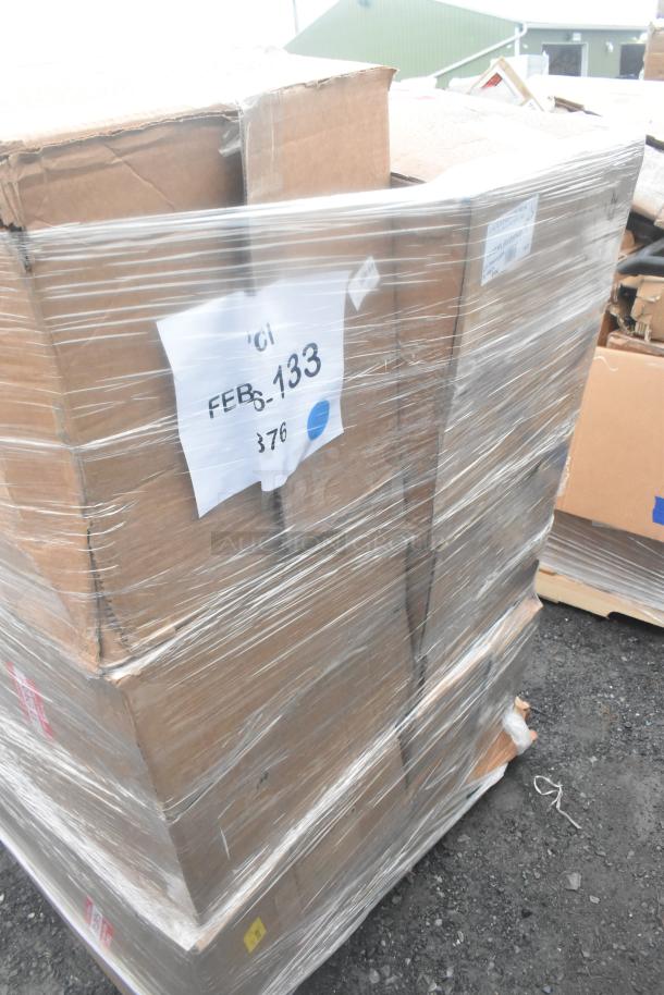 Pallet with 6 brand new scratch and dent items, wrapped in plastic. Visible label indicates auction ID "FE" and number "133".