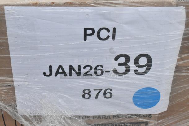 Pallet of 20 brand new scratch and dent items, includes dolly, sieve, cutter, and glasses. Label reads "PCI JAN26-39 876."