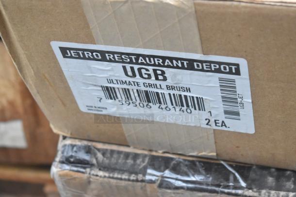 Box with label reading "JETRO RESTAURANT DEPOT UGB Ultimate Grill Brush," barcode shown. Item is new with possible blemishes.