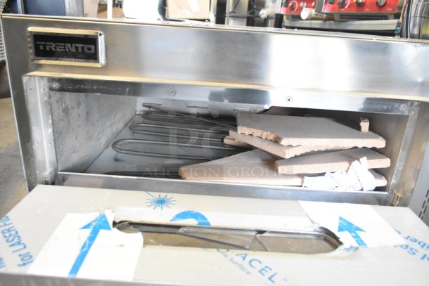 Brand new 2025 Trento Omcan M50/13-M electric pizza oven; broken cooking stones visible; 230V, 1 Phase.
