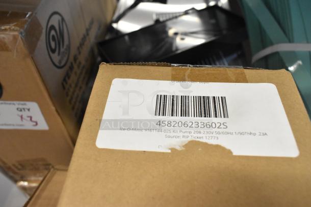 Brand new Ice-O-Matic 9161144-02S Kit Pump. 208-230V, 50/60Hz, 1/90Thhp, .23A. Scratch and dent. Barcoded box.