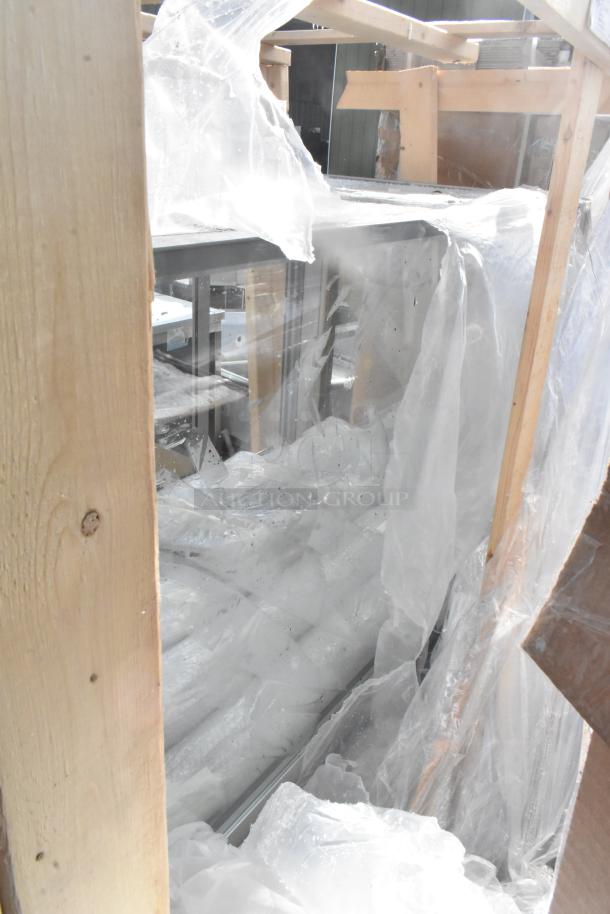 Brand new Federal Industries ITR6034 refrigerated bakery display case, 60-inch drop-in, scratch and dent, broken glass visible.