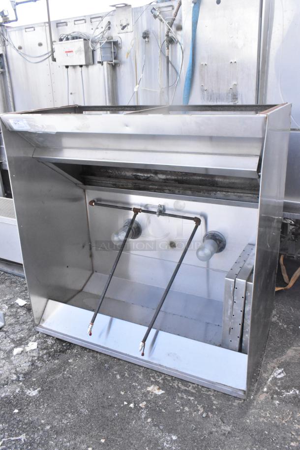5' commercial grease hood with lights, stainless steel, wall-mounted, visible wiring, moderate wear, ideal for kitchen use.