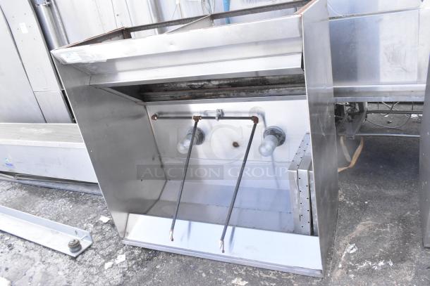 5' commercial grease hood with lights, stainless steel, used condition, visible ductwork and lighting fixtures.