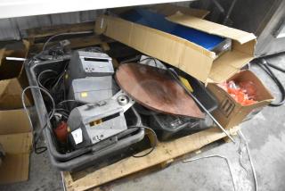 14 assorted items including receipt printers, hardware, and legs on a pallet; mix of used conditions.