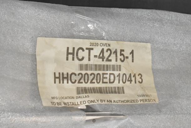 2021 Turbochef HhC2020 conveyor oven label, model HCT-4215-1, barcode HHC2020ED10413, MFG location Dallas.