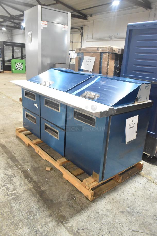 Brand new 2024 Hoshizaki SR72B-30MD4 prep table, 4 drawers, 1 door, scratches/dents, 115V, on pallet.