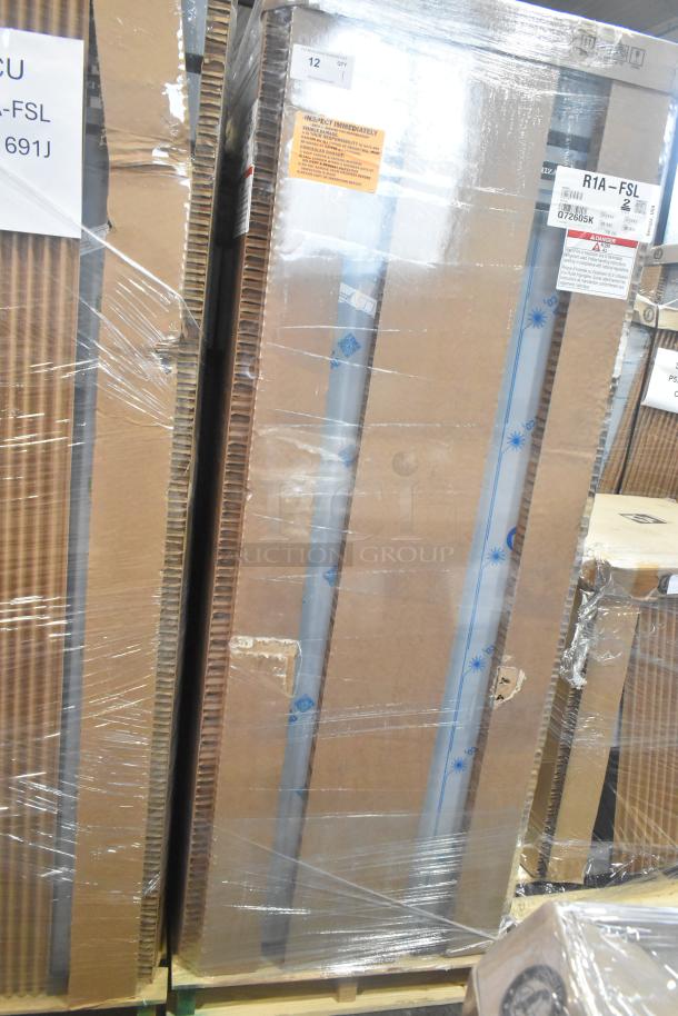 2025 Hoshizaki R1A-FSL commercial single door cooler, brand new scratch and dent, packaged in protective cardboard.