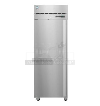 Brand new Hoshizaki R1A-FSL commercial single-door cooler, stainless steel, 115V, 1 phase, with minor scratches and dents.