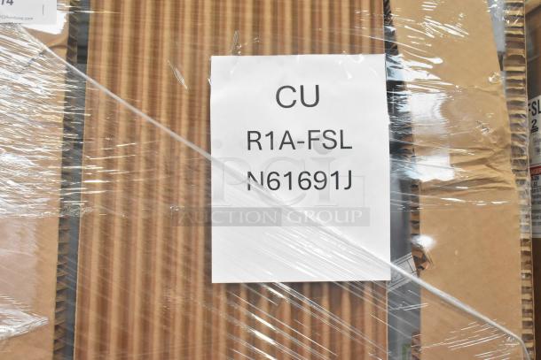 Brand new Hoshizaki R1A-FSL commercial cooler in packaging. Label reads "CU R1A-FSL N61691J." 115 Volts, 1 Phase.