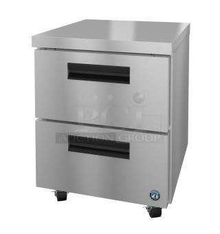Brand new 2024 Hoshizaki UR27B-D2 undercounter cooler, two drawers, minor scratches, 115V, 1 phase, durable stainless steel.