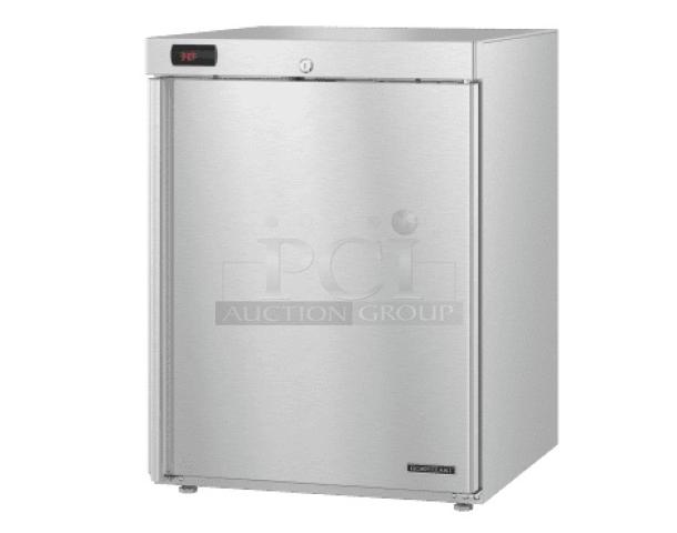 Brand new Hoshizaki HR24C undercounter cooler, 2022 model. Single door, 115V, 1 phase, slight scratches and dents visible.