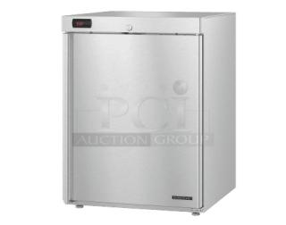 Brand new Hoshizaki HR24C undercounter cooler, 2022 model. Single door, 115V, 1 phase, slight scratches and dents visible.