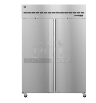 2026 Hoshizaki F2A-FS commercial 2-door cooler, new scratch and dent, 115V, 1 phase. Stainless steel, model label visible.