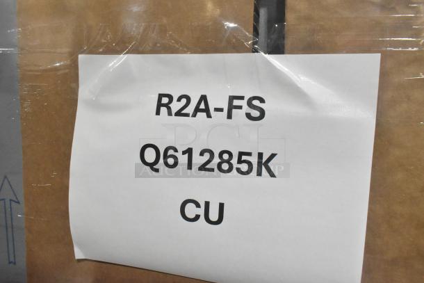 BRAND NEW SCRATCH AND DENT Hoshizaki R2A-FS commercial cooler. Model Q61285K. 115V, 1 Phase. Tags indicate model and serial.