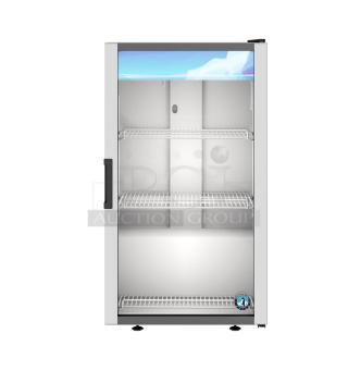 2023 Hoshizaki RM-7-HC mini cooler, commercial single door, scratch and dent, 115V, 1 Phase, glass front, three shelves.