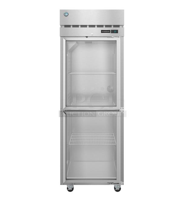 Brand new 2025 Hoshizaki F1A-HG commercial reach-in freezer with two half-size glass doors. Scratch and dent. 115V, 1 phase.