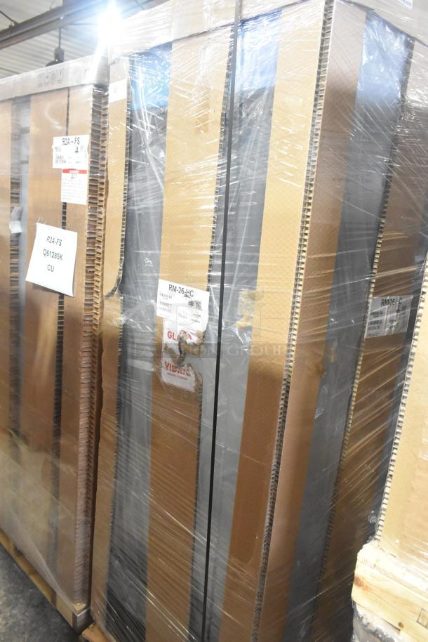 Brand new Hoshizaki RM-26-HC cooler, single door, reach-in, 115V, 1 phase, packaged with protective wrap and labels.
