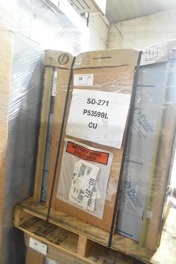 Brand new Hoshizaki SD-271 icemaker/dispenser stand in package. Features lockable doors. Scratch and dent condition.