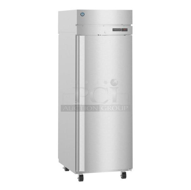 Brand new Hoshizaki HC1A-FS 2024 commercial warming cabinet. Single door, scratch and dent, on casters. Stainless steel.