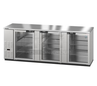 2022 Hoshizaki BB95-G-S 3-Door Back Bar Cooler, brand new with scratches and dents, 115V, ideal for commercial use.