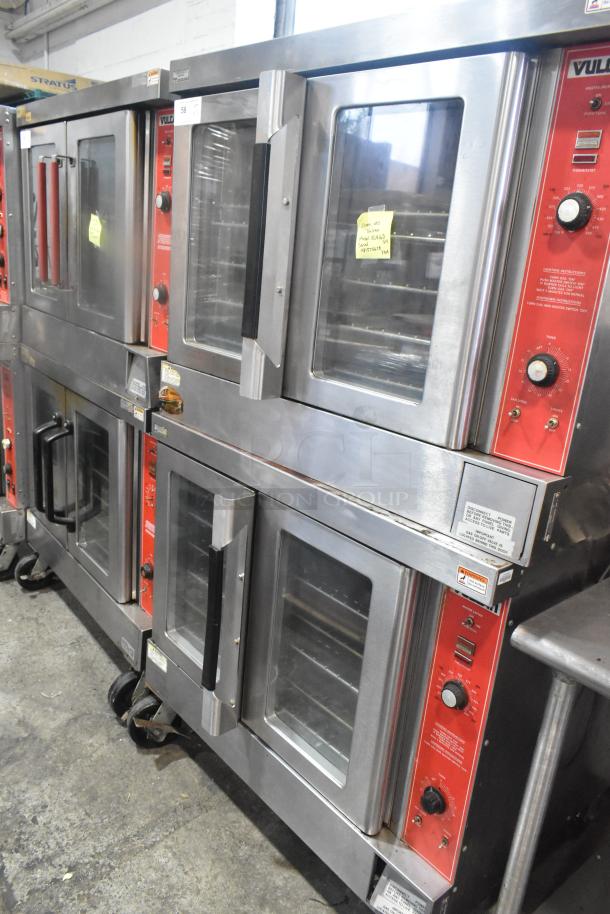 Two Vulcan VC4GD commercial gas convection ovens with view-through doors, thermostatic controls, on commercial casters.