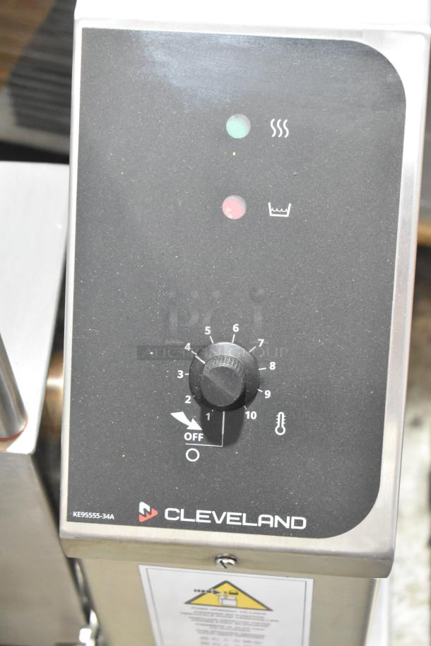 Cleveland KET-12-T 12 Gallon Tilting Steam Kettle, new condition, scratch and dent, control panel with temperature dial.