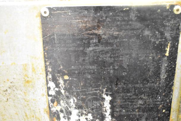 Hobart Commercial Floor Style Deep Fat Fryer, visible wear and usage marks, detailed specifications on the metal label.